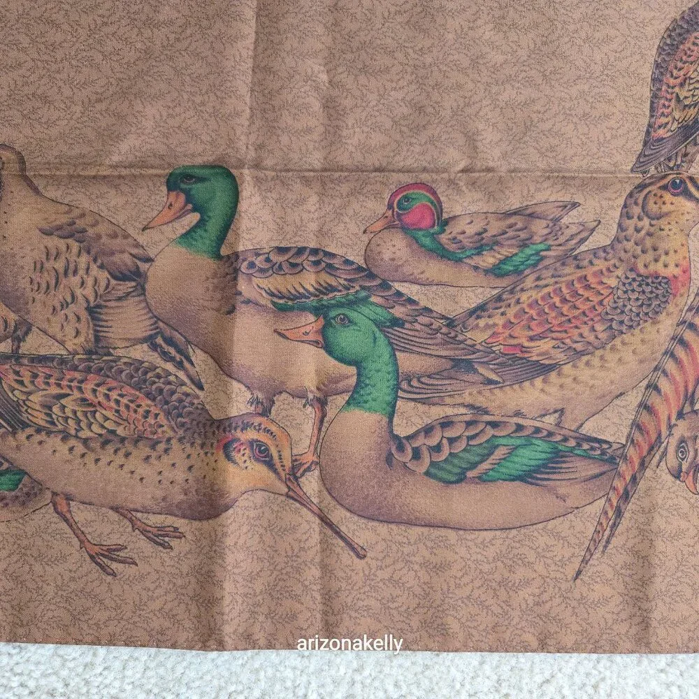Large Silk Scarf Tan With Game Birds Made in Italy